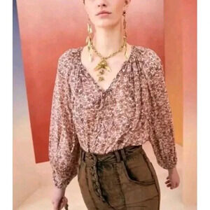 New $495 Ulla Johnson 100% Silk Size 2 Deetra Gardenia Blouse Floral Long Sleeve